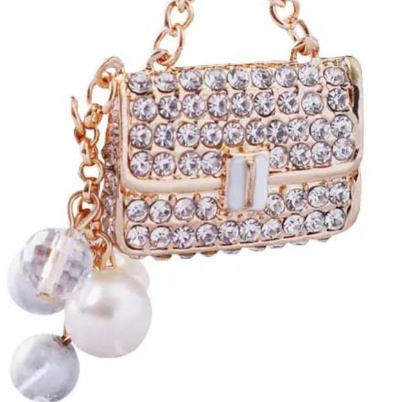 "RHINESTONE HANDBAG" HANDBAG JEWELRY CHARM PURSE GOLDEN PENDANT 44 - Picture 1 of 3